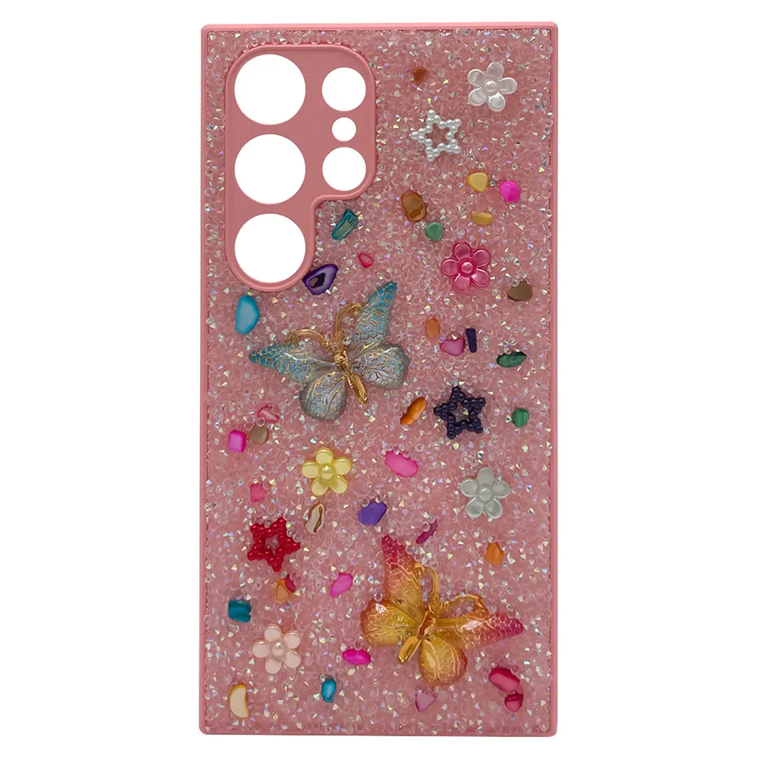 Samsung Galaxy S24 Ultra Butterfly and Diamond Bling Case Pink